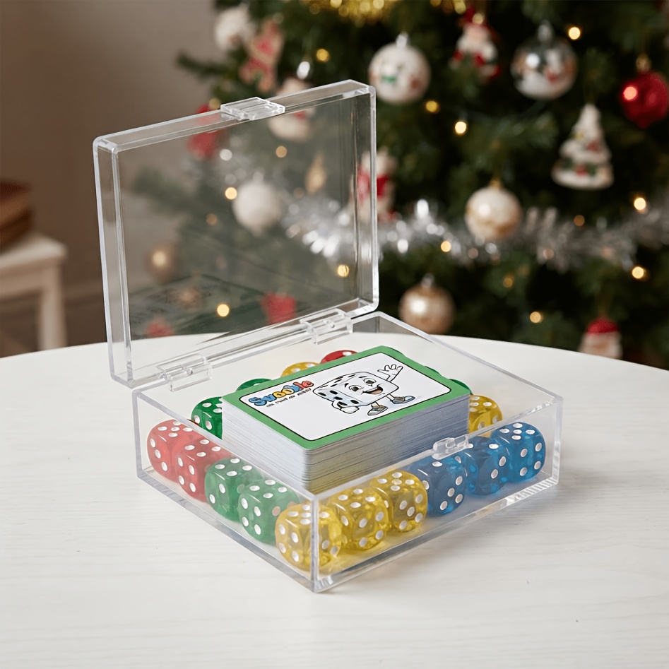 TEMU Swooble - Fast- Card And Dice Game Set, Packaged In A Transparent Storage Box. Features Multi-colored Transparent Dice With Multi-colored