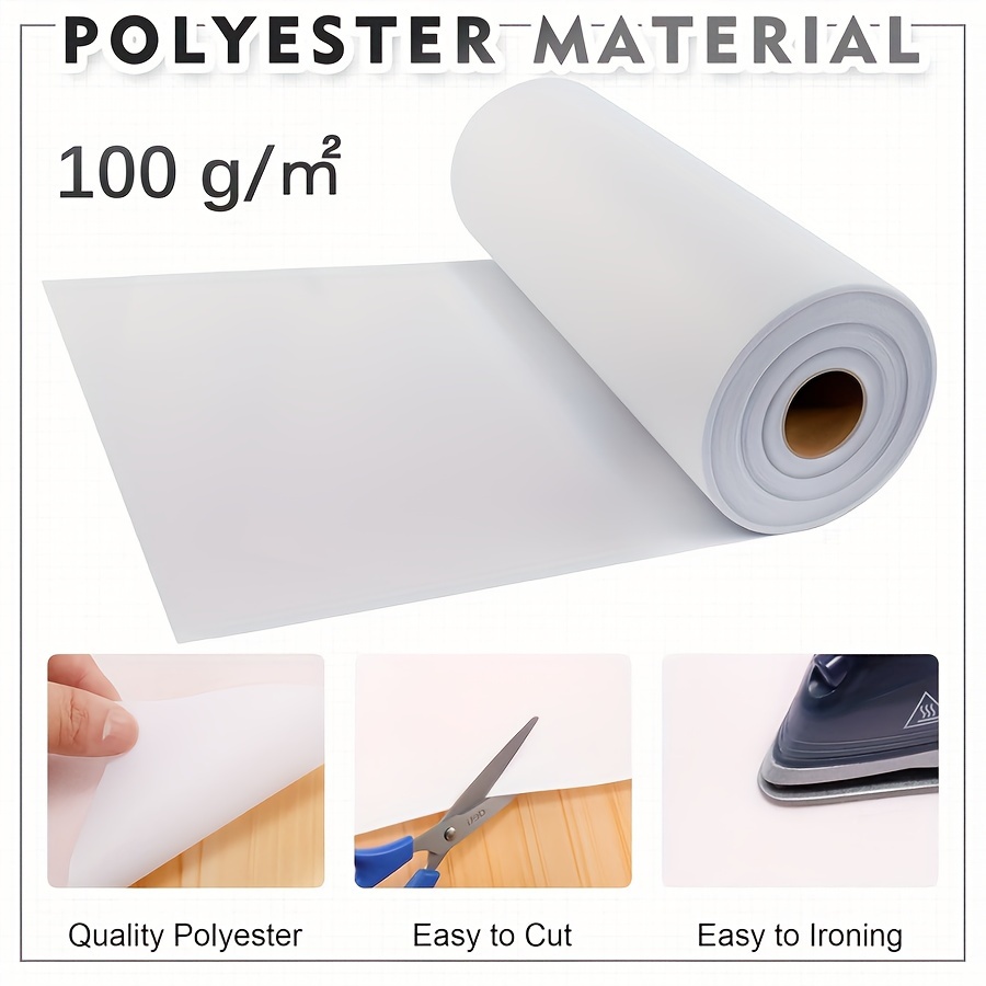 TEMU Heavy-duty White Iron-on Fusible Interfacing, 100g/m² - Single-sided Polyester For Sewing & Crafts, Press Application, 11.8