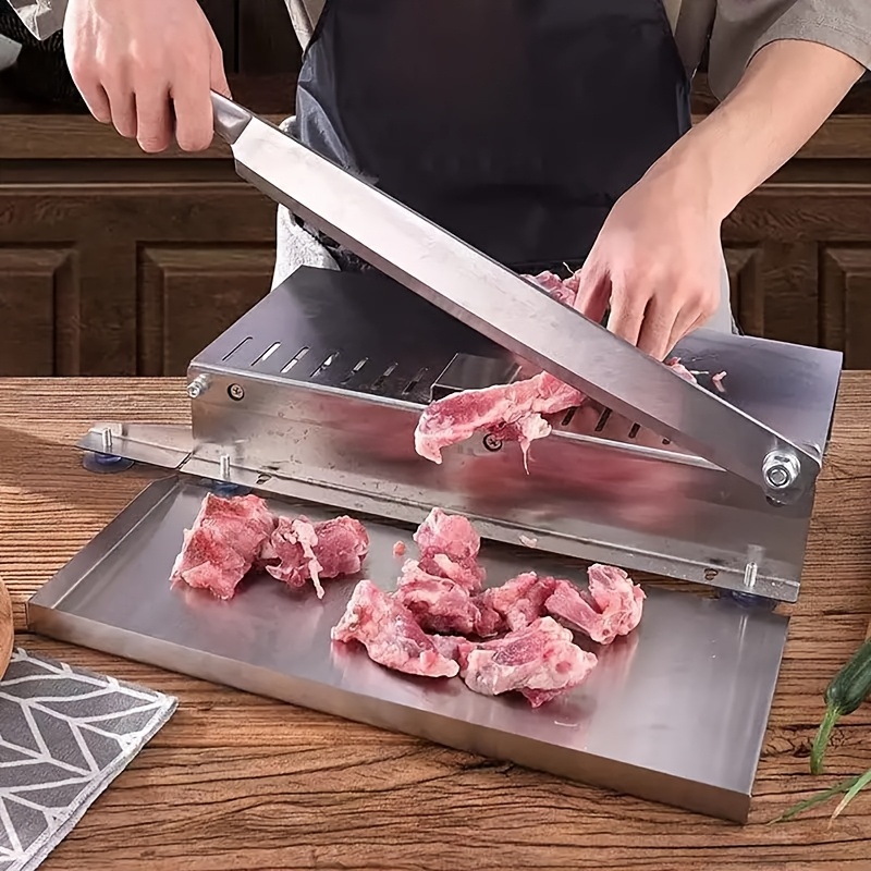 stainless steel manual meat cutter bone slicer with food tray non slip base can   cut beef ribs chicken fish and vegetables ideal for home kitchens and delicatessens   Product details 3