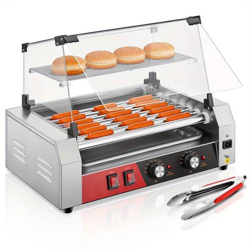 7 rollers hot dog roller 19 24 capacity stainless steel hot dog machine with bun warmer shelf cover removable tray for commercial and party 1050w