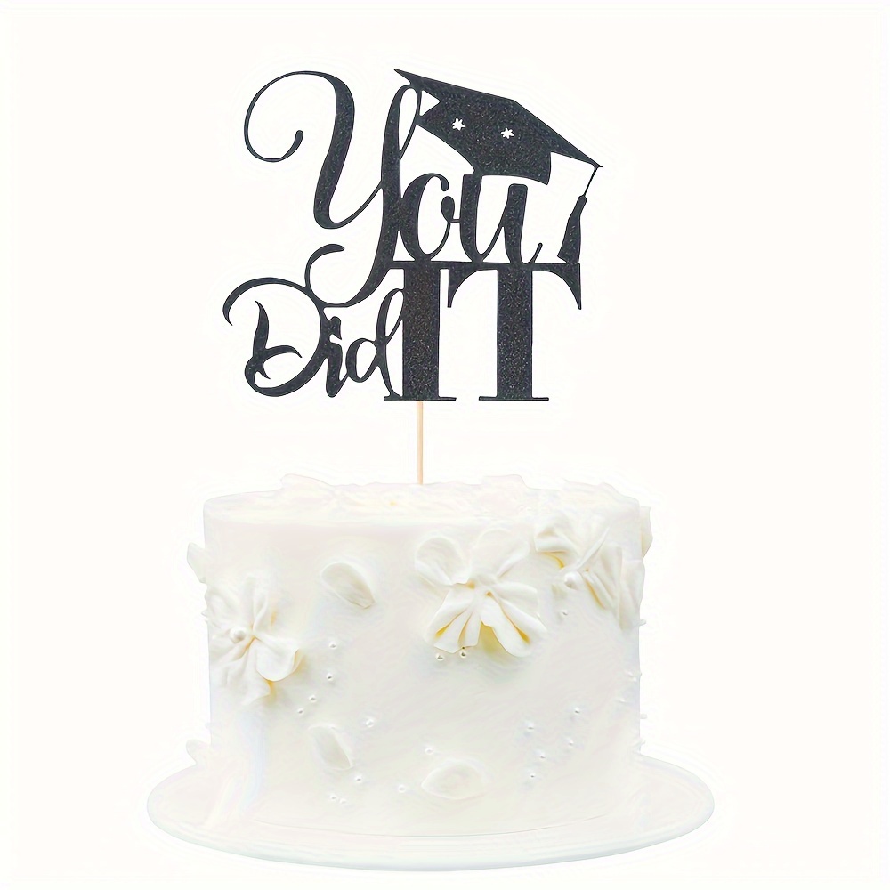 1pc Black Glitter Cake Topper, Congrats Grad I Am Graduation Party Decorations