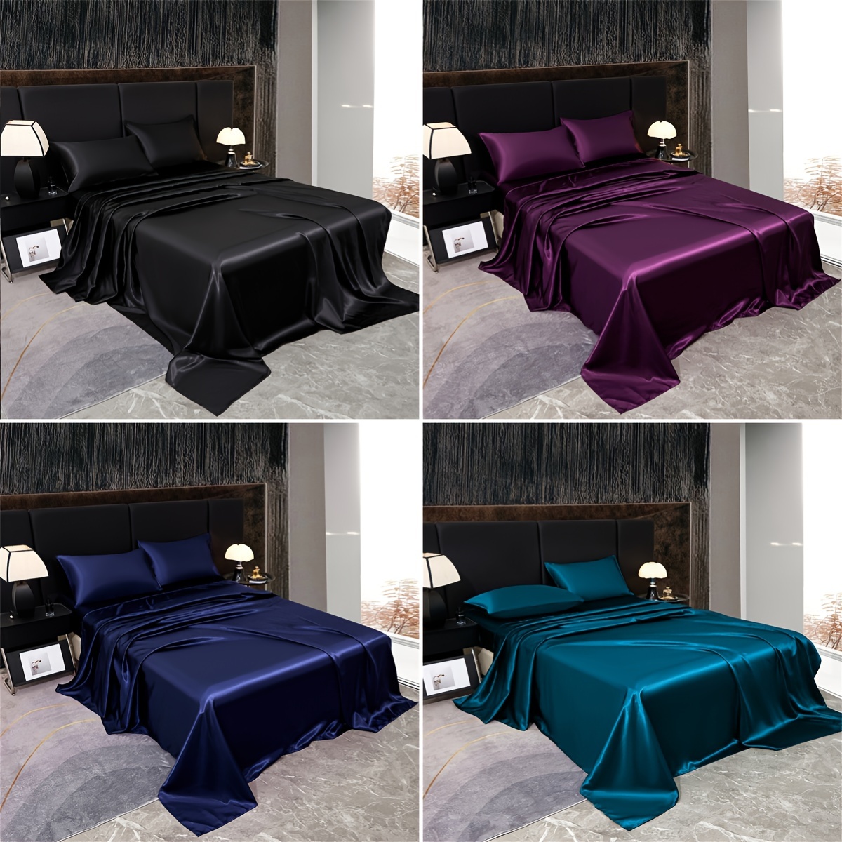 luxurious 4 piece 80g light luxury silky satin bedding set 1 fitted sheet 1 flat sheet 2 pillowcases suitable for home bedroom   and hotel providing good quality   details 4