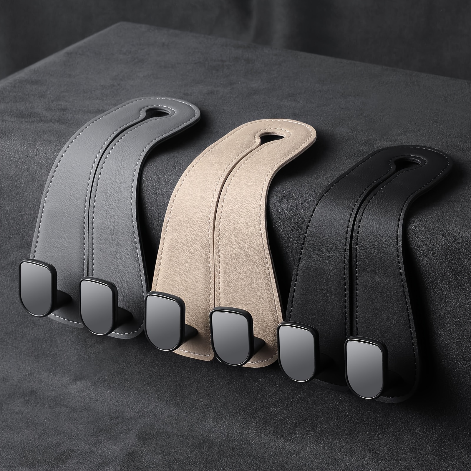 2pcs beige pvc car headrest hooks   design for purses bags fit vehicle seat back organizer accessories Product details 0