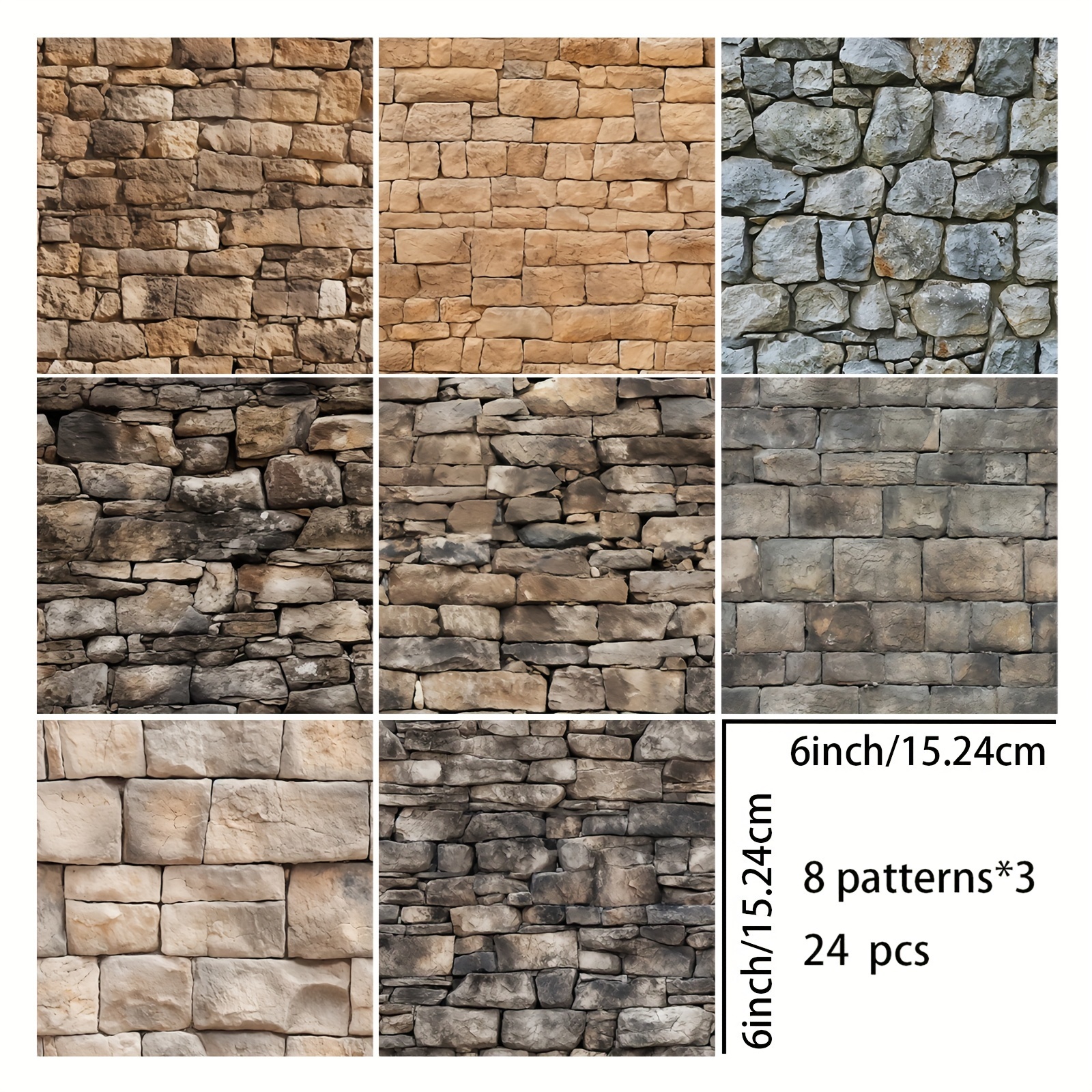 24 Sheets 6 Inch Stone Wall Background Decoration Vintage Journal Junk Journal Greeting Card Planner Background Card Pad