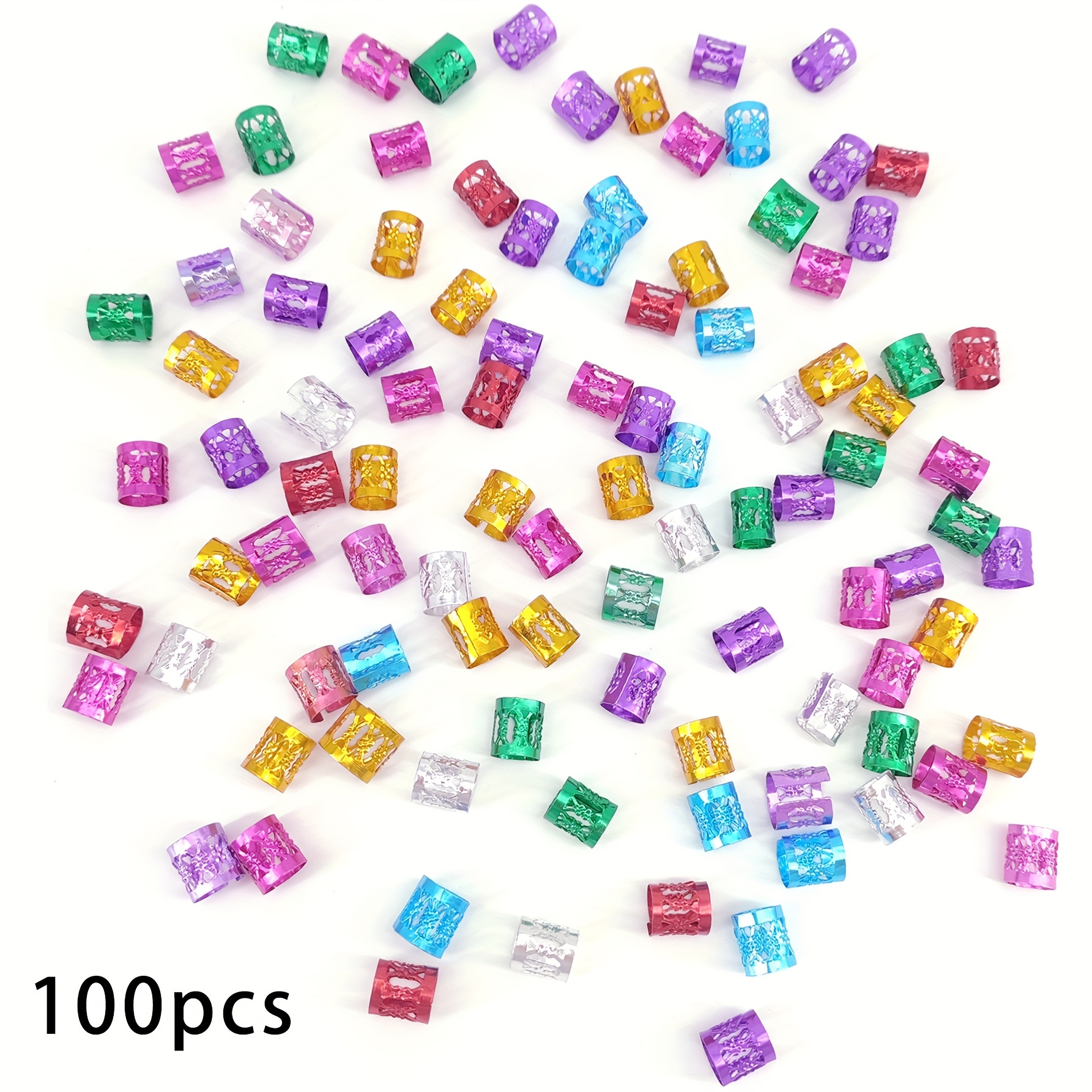 TEMU 100pcs Hair Jewelry For Braids Dreadlocks Beads Hair Rings Hair Clips Adjustable Metal Cuffs For Hair Braids Accessories