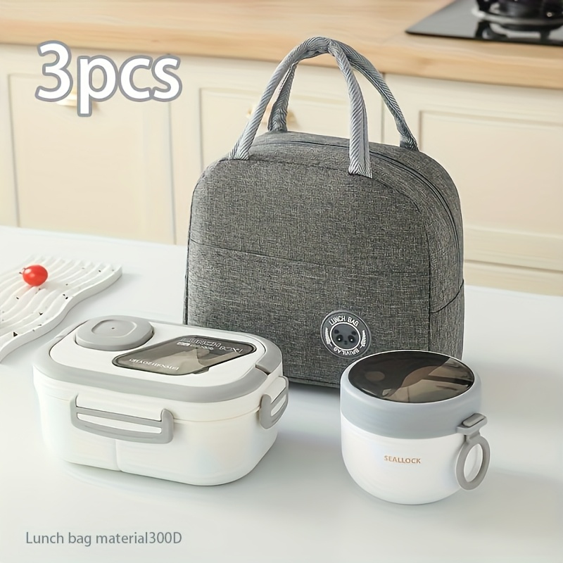 TEMU 3pcs/set Portable Large Capacity Lunch Bag+lunch Box+breakfast Cup, Large Capacity Student Lunch Box, Foldable Aluminum Foil Handbag, Back To