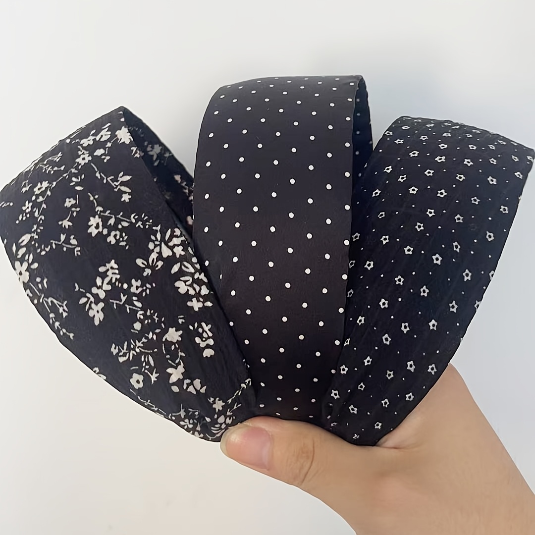 TEMU 3pcs Floral Polka Dot Wide Headbands, Multi-patterns, Perfect For Daily , Date Nights & Photoshoots â Create Sweet Or Vintage Artistic Look