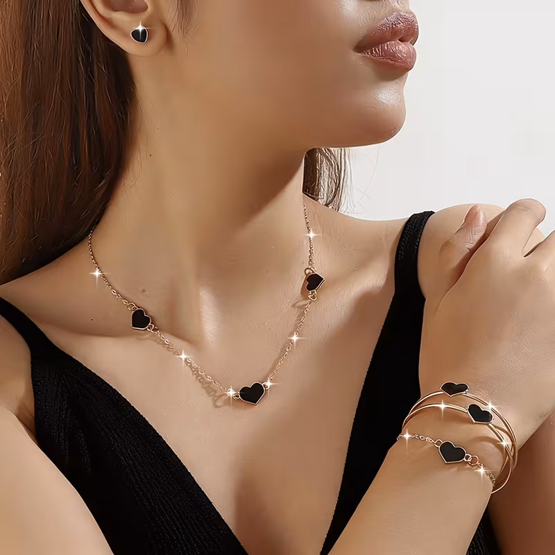 5pcs womens fashion jewelry set luxurious elegant and minimalist style heart pendant necklace stud earrings bracelet and bangle set suitable for womens daily wear casual weddings banquets valentines day and mothers day gifts details 0