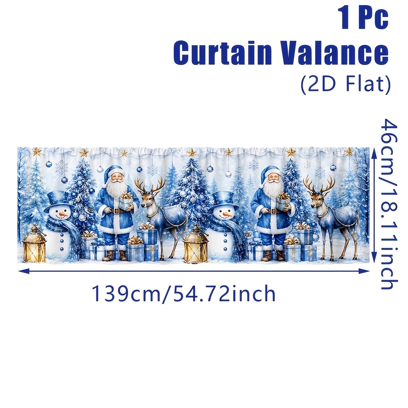 TEMU 2d Flat, 1pc Christmas Valance Curtain With Semi- Window Drapes - Santa, Snowman & Reindeer Patterns Suitable For Xmas Decor, Rod Pocket Valance