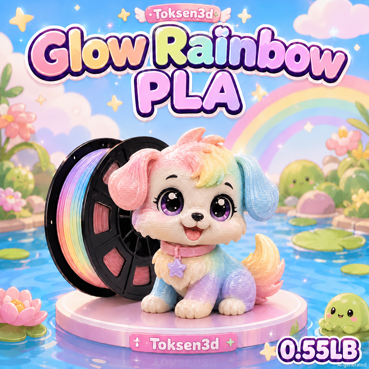 Glow In The Dark Rainbow Pla 3d Printer Filament, 1.75mm, 250g, Tricolor Effect, 200 To 300mm Per Second, Free, Vacuum Packed, For Diy Crafts, Halloween Decor, Fantasy Model Making