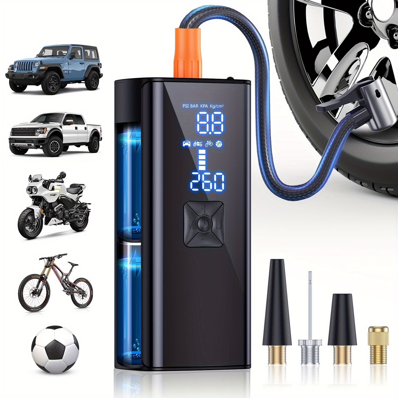 Portable cordless tire inflator with digital display