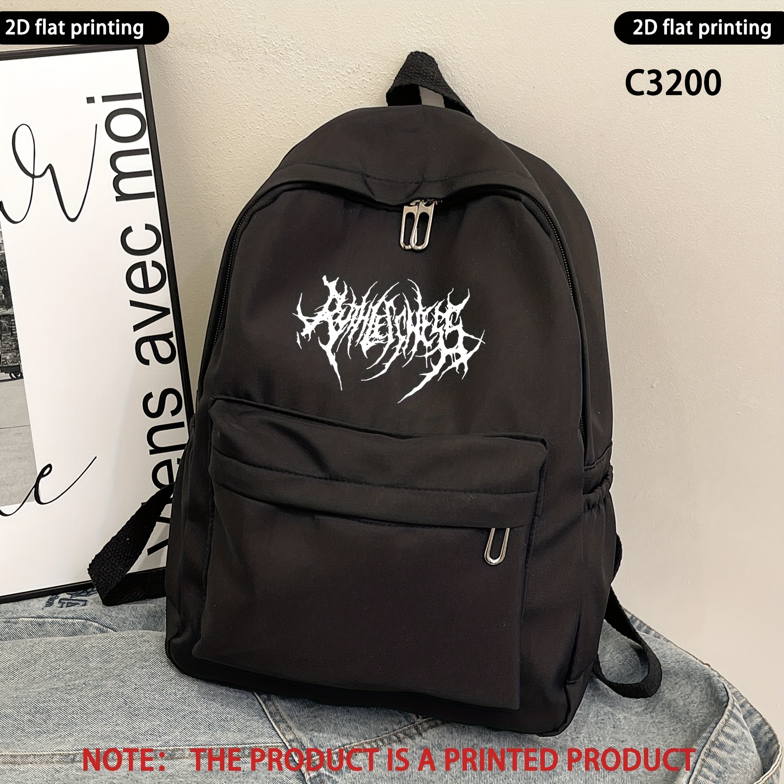 E-shop 1 Stück Leichter Rucksack mit -/-Druck – Moderner Minimalistischer Büchertasche mit Verstellbaren Trägern, Reißverschluss & Langlebig – Für