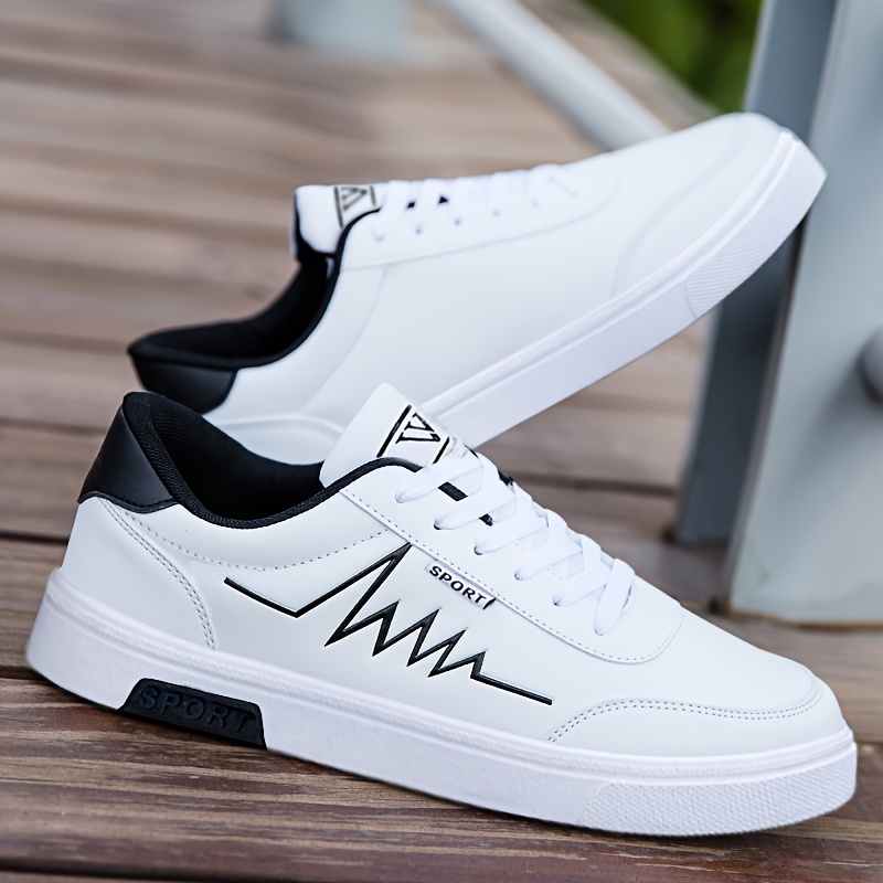 

Men's Trendy White Skateboard Shoes, Comfy Lace Up Low Top Outdoor Casual Shoes For Spring And Summer Campus Walking Street Wandering