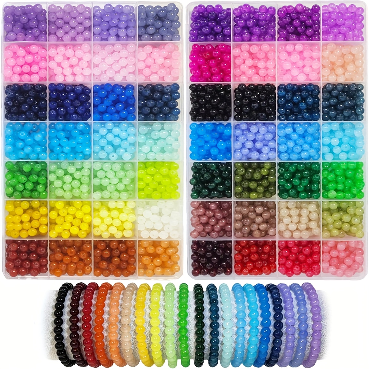 Beading Kits, Beading Supplies-840/1680pcs 6mm Glass Beads For Jewelry Making, 56 Colors Crystal Beads Bracelets Making Kit, Round Beads Suitable For Beginners