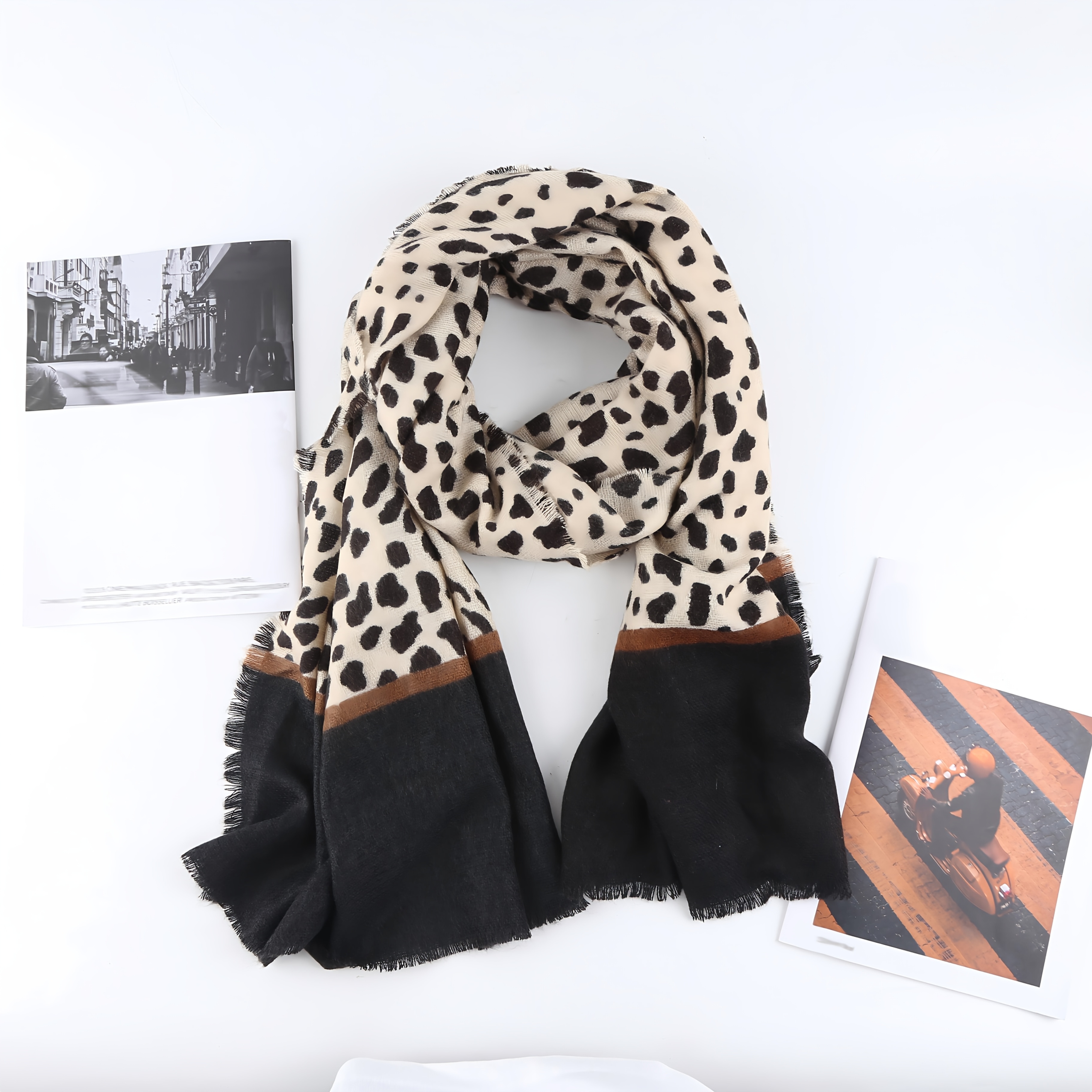 Image of 1pc Cashmere Leopard Print Long Scarf, Autumn Winter Trendy Fashion Warm Mid-length Shawl, Women's Fashion Versatile Scarf