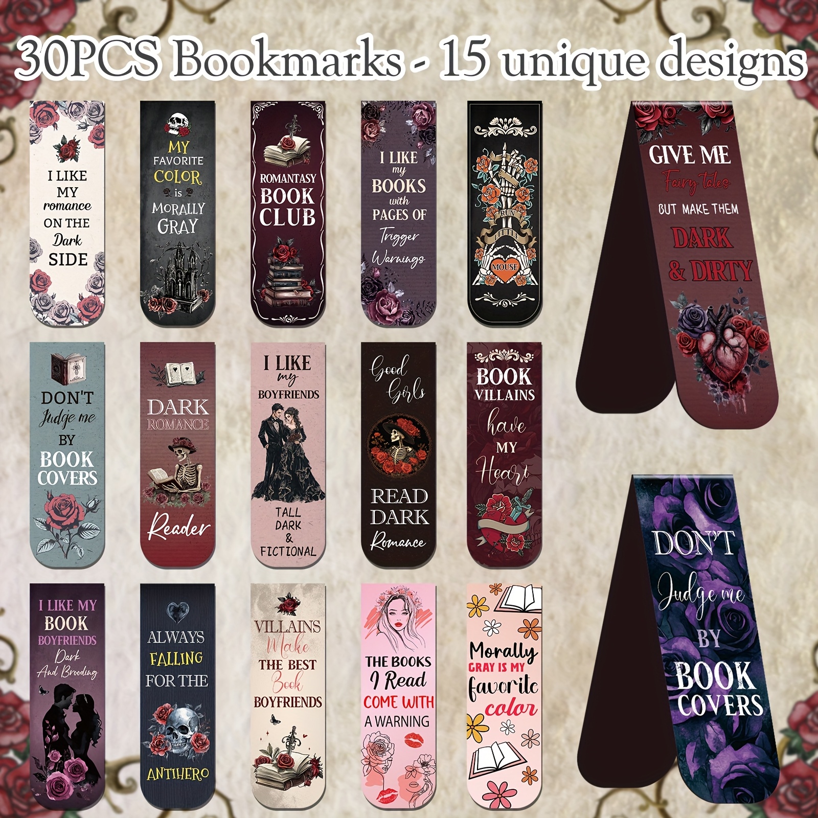 TEMU 30pcs Gothic Magnetic Bookmarks Suitable For Women Girls, Readers, Students & Teachers - Magnetic Page Markers With Magnets, Book Markers Gift