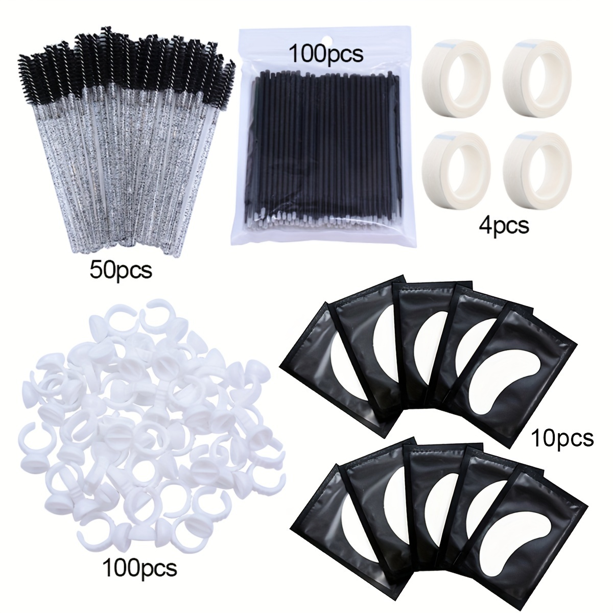 264pcs Eyelash Extension Tools Set Micro Eyelash Brushes Adhensive Tape Glue Ring Holder Undereye Pads Mini Applicators Lash Tools Kit