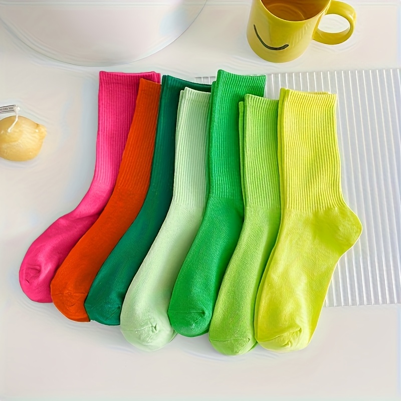 Image of 7prs Thin Comfortable Cute Mid-calf Socks Sports Socks, For Teenager, Fall And Winter Clothes, For Teenager