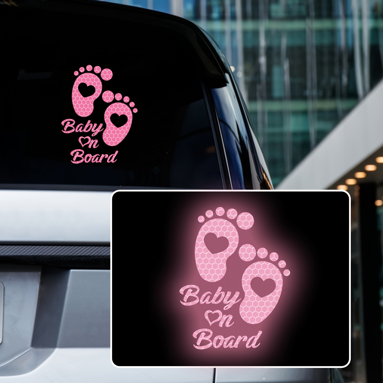 

Reflective Baby On Board Car Decal - Waterproof Vinyl Cartoon Footprint Safety Warning Sticker For Bumper And Window - High Visibility Nighttime Reflective Adhesive Sign For Vehicle Security