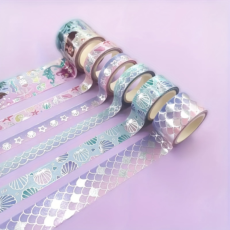 Image of 6pcs Mermaid Themed Washi Tape - Adhesive Suitable For Plastic//metal Surfaces, Plastic Coating For Journals, Scrapbooking, Planners, Diy Crafts - 6 Colors (6 300cm/118.11in)