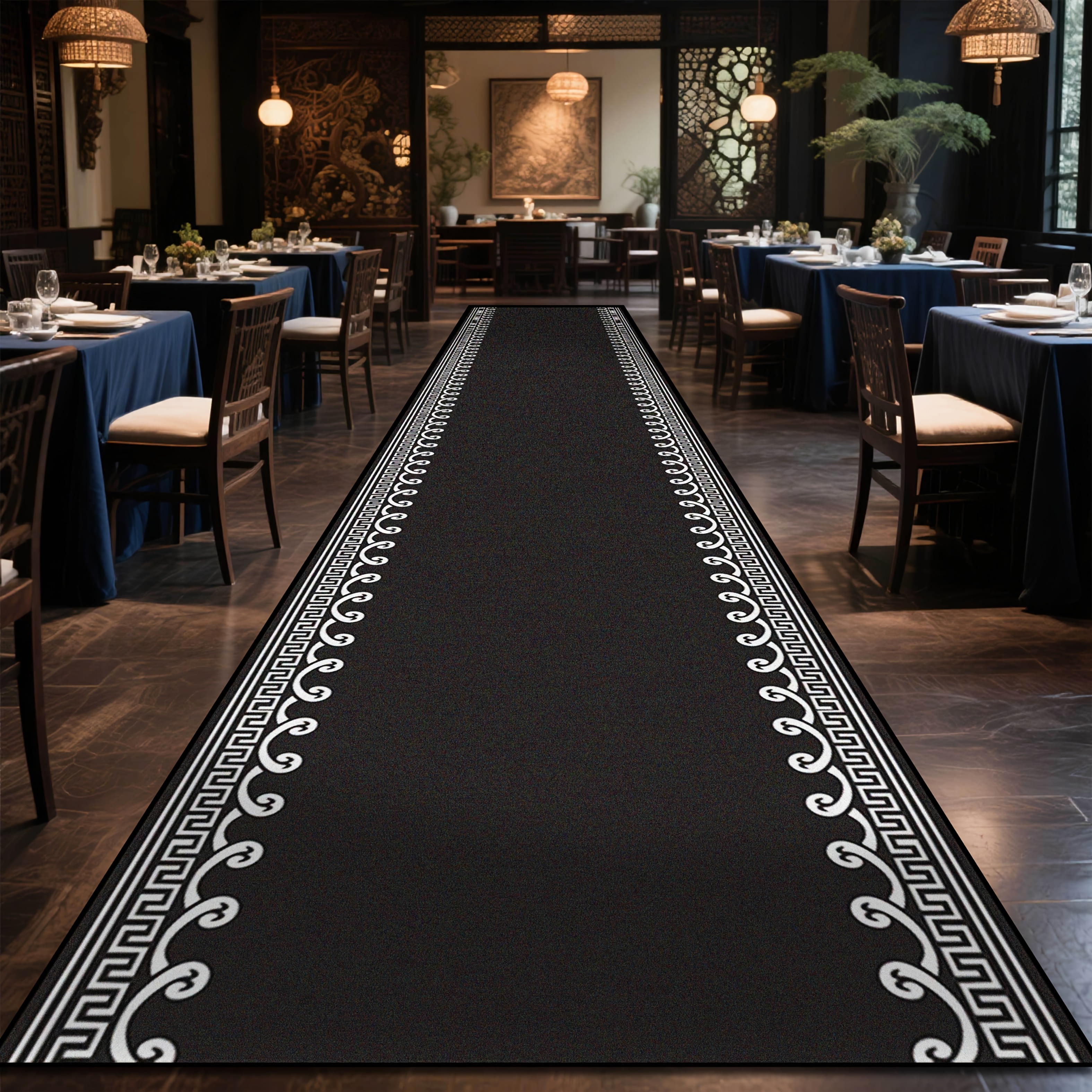 TEMU []1pc, Modern Black Chinese Long Runner Carpet, Anti-slip Backing Long Mat For Nordic Corridors, Suitable For , , Kitchens, Laundry Rooms,