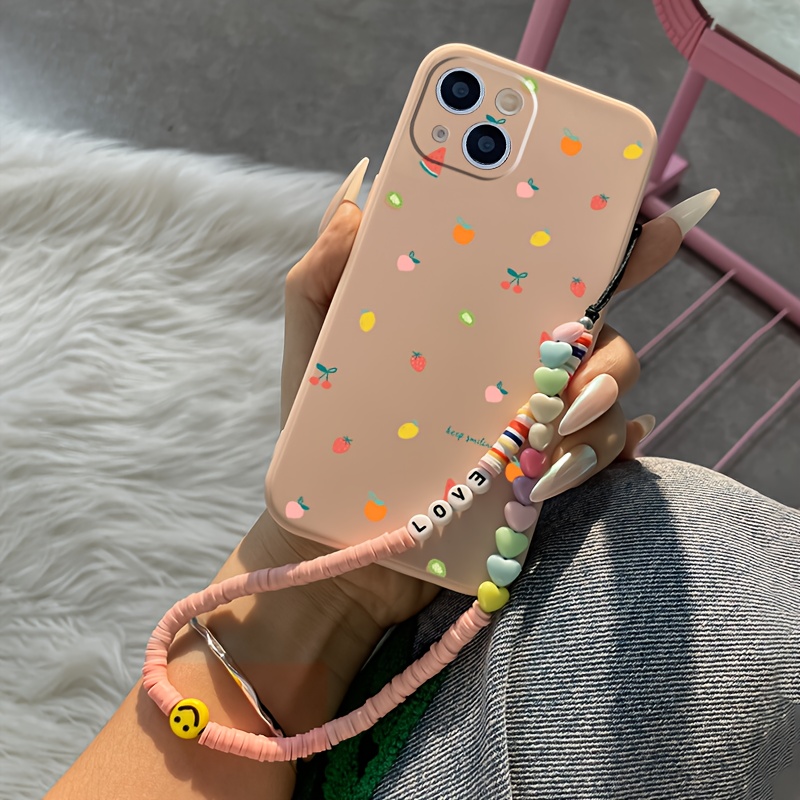 TEMU Luxury Lanyard Silicone Phone Case With Fruit Chart Pattern For Iphone 11, 13, 15, 14, 12, Pro Max, Xr, Xs - Shockproof, Soft Graphics Cover For