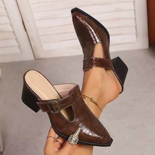tacones altos huecos talla de piedra mule de talón exterior, zapatos de mujer