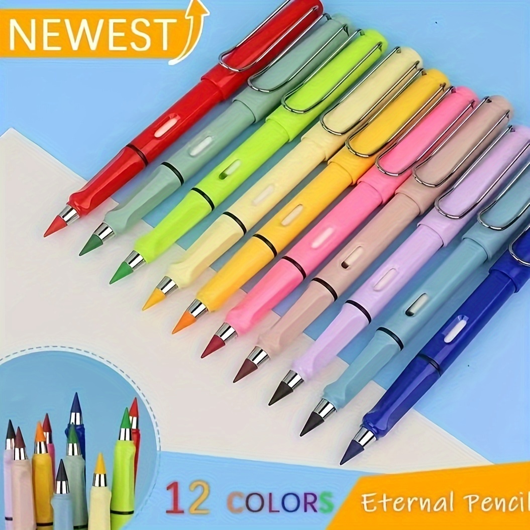 

12 Colors Forever Pencil With Erase - Long Lasting Writing Infinity Pencil, Never Sharpen Everlasting Inkless Pencil For Sketch, Drawing, School Supplies Eternal Pencil