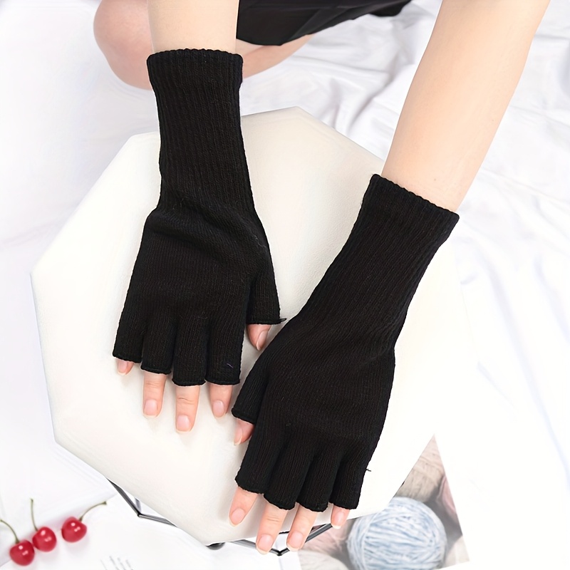 2pcs Black Fingerless Gloves for Winter Warmth