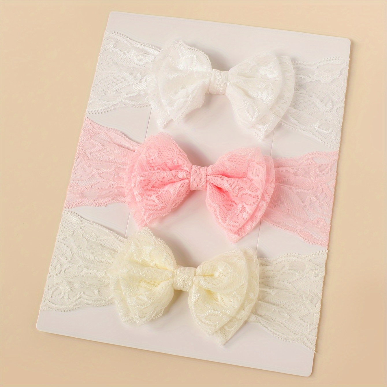 E-shop 3er-Set Spitze besticktes Stirnband mit doppelter Schleife, niedliches Haar-Accessoire für Frühlings- Sommer-Fotoshootings