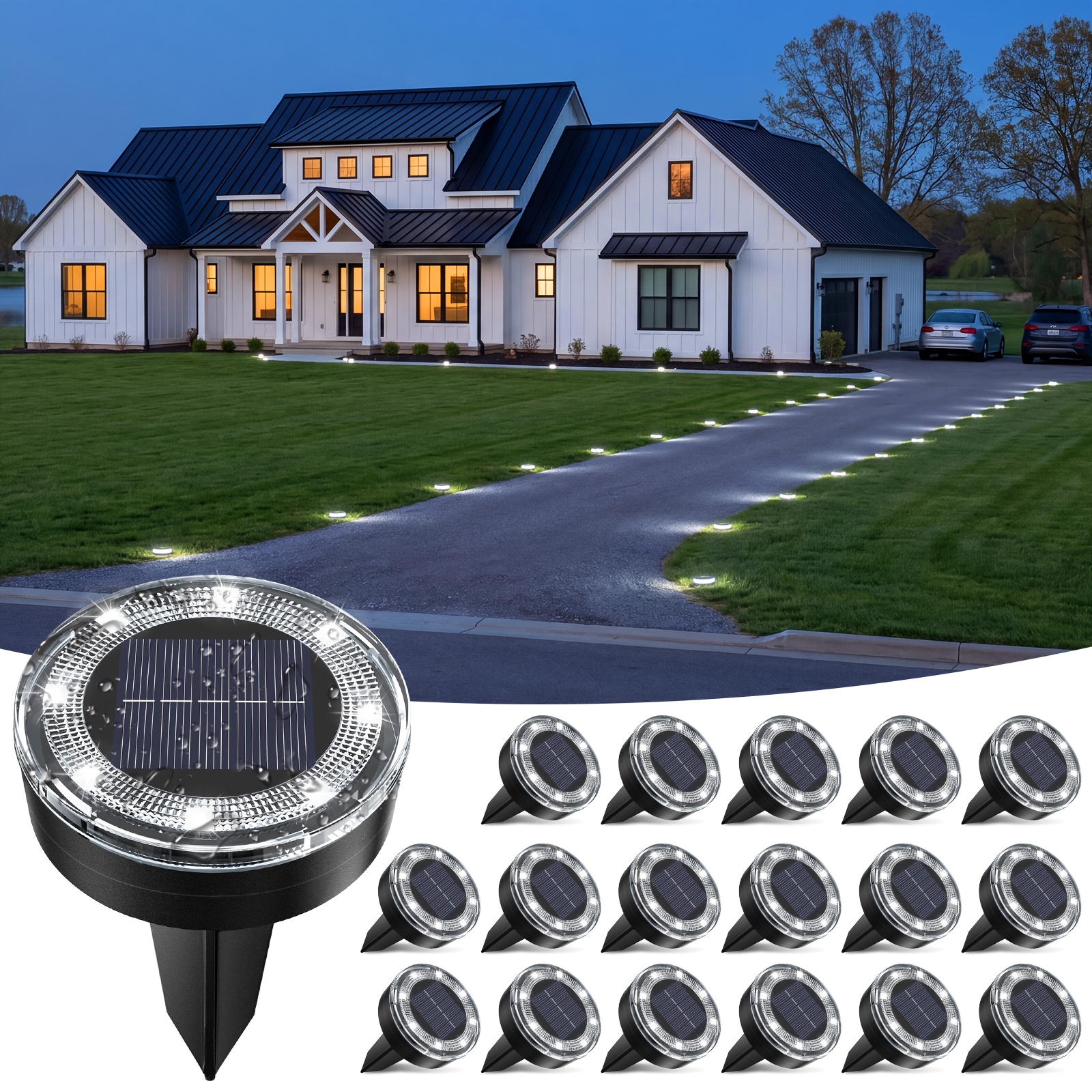 TEMU 4/8/12/18/24pcs 8led Solar Ground Lights Outdoor Ip44 Solar-powered In-ground Lights Outside Perfect For Garden Backyard Stairs Deck Swimming