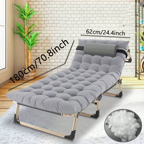 1pc adjustable portable folding bed with pillows and headrests for camping nap beach and garden use lightweight and durable stainless outdoor only