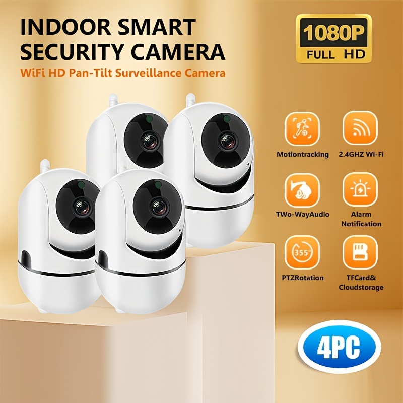 Image of 4pcs 1080p Full Hd Security System Featuring 2.4g Wifi, Night Vision, Audio, Motion Detection, Built-in Ap Hotspot, No Network Required, Usb Power Supply, Ideal For , Pet Monitoring, And Elderly Care