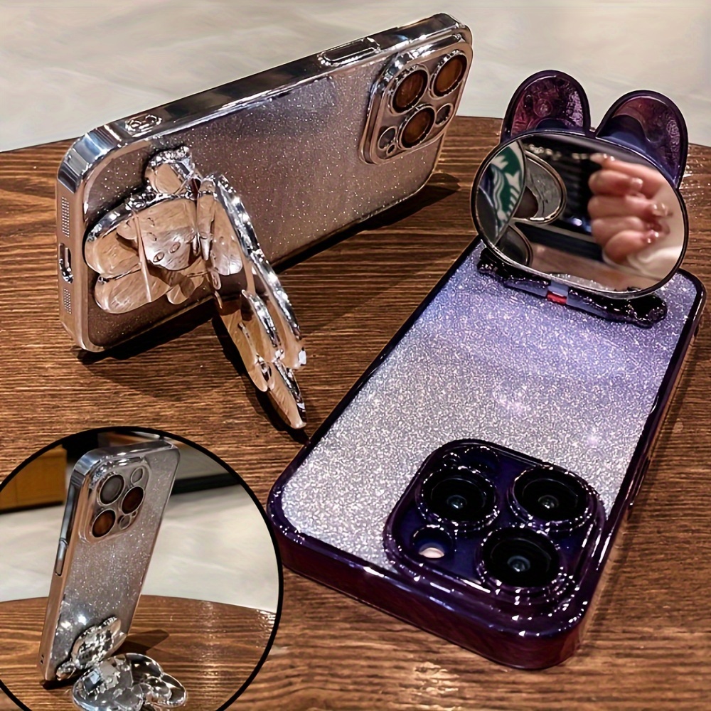 1 Deluxe Electroplated Case For IPhone 15/14/13/12/11Pro Max Plus, Romantic - Cute Bunny Phone Holder And Hidden Holder - Shockproof Ultra-thin Protection, Easter - Valentine's Day Gift