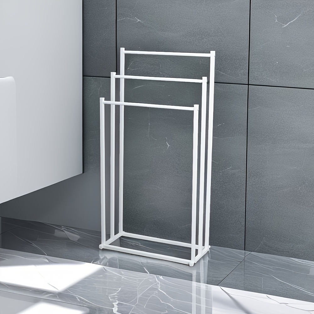 TEMU 1pc 3-tier Stainless Steel Towel Rack, Space-saving Multi-functional Organizer For Towels, Face Cloths, And , Easy Assembly, Bath Tub Side