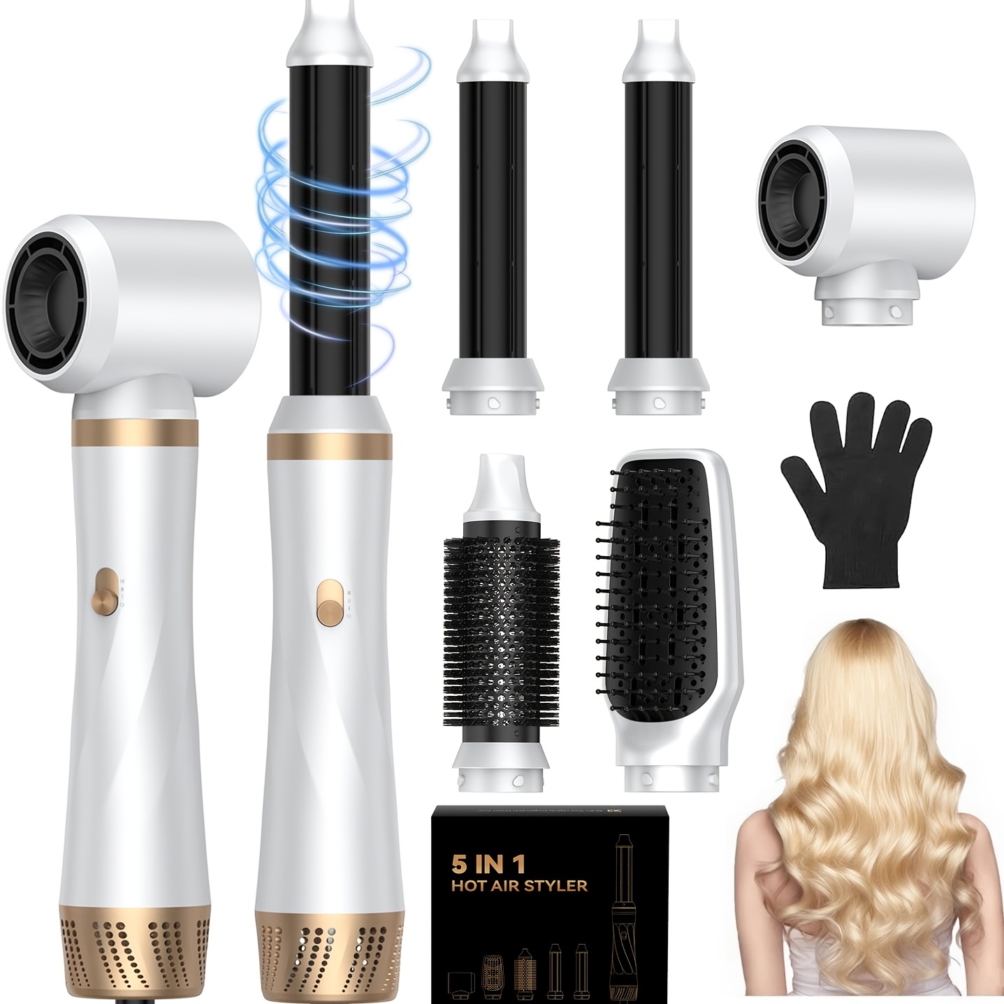 Image of 5in 1 With Hot Air Brush, Blow-dry Brush, Round Brush, Curling Iron & Straightening Brush In 1000w Power & 3 Temperature Settings For Hair Volume, Straightening, Curling And Blow-drying