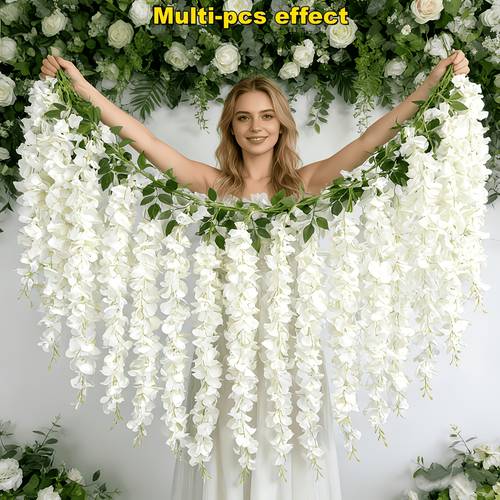 3pcs faux wisteria vine white wisteria garland artificial flowers holiday vine decor home decor decor suitable for holidays wedding decor hotel prom party suitable for room types indoor decor
