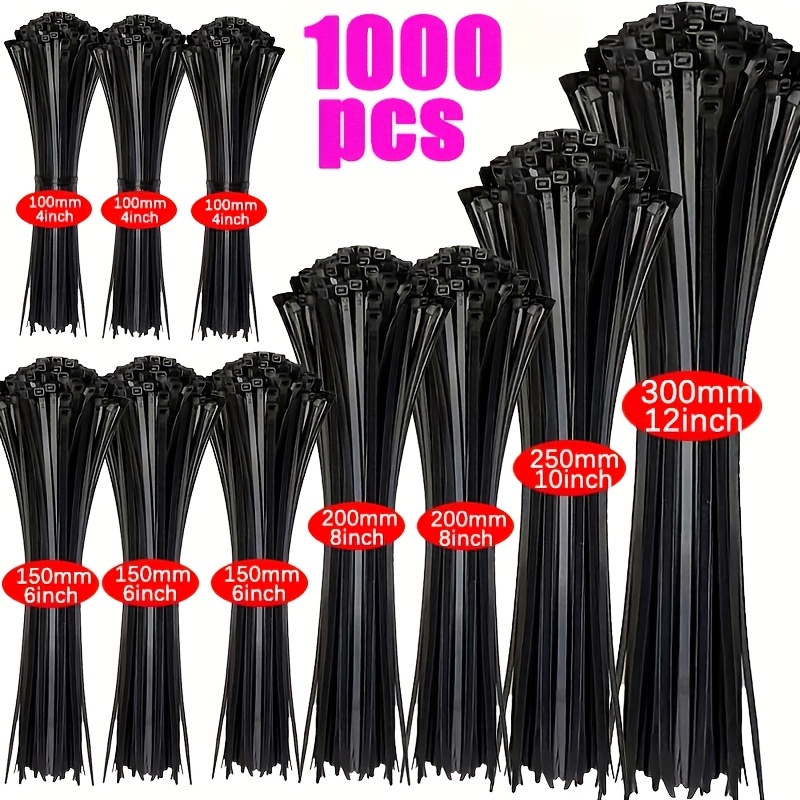 TEMU 1000pcs Heavy Duty Elastic Ties - Uv Resistant, High Temperature Resistant, And Non-slip Nylon Straps, V Pack, Various Sizes, For Outdoor Wires,