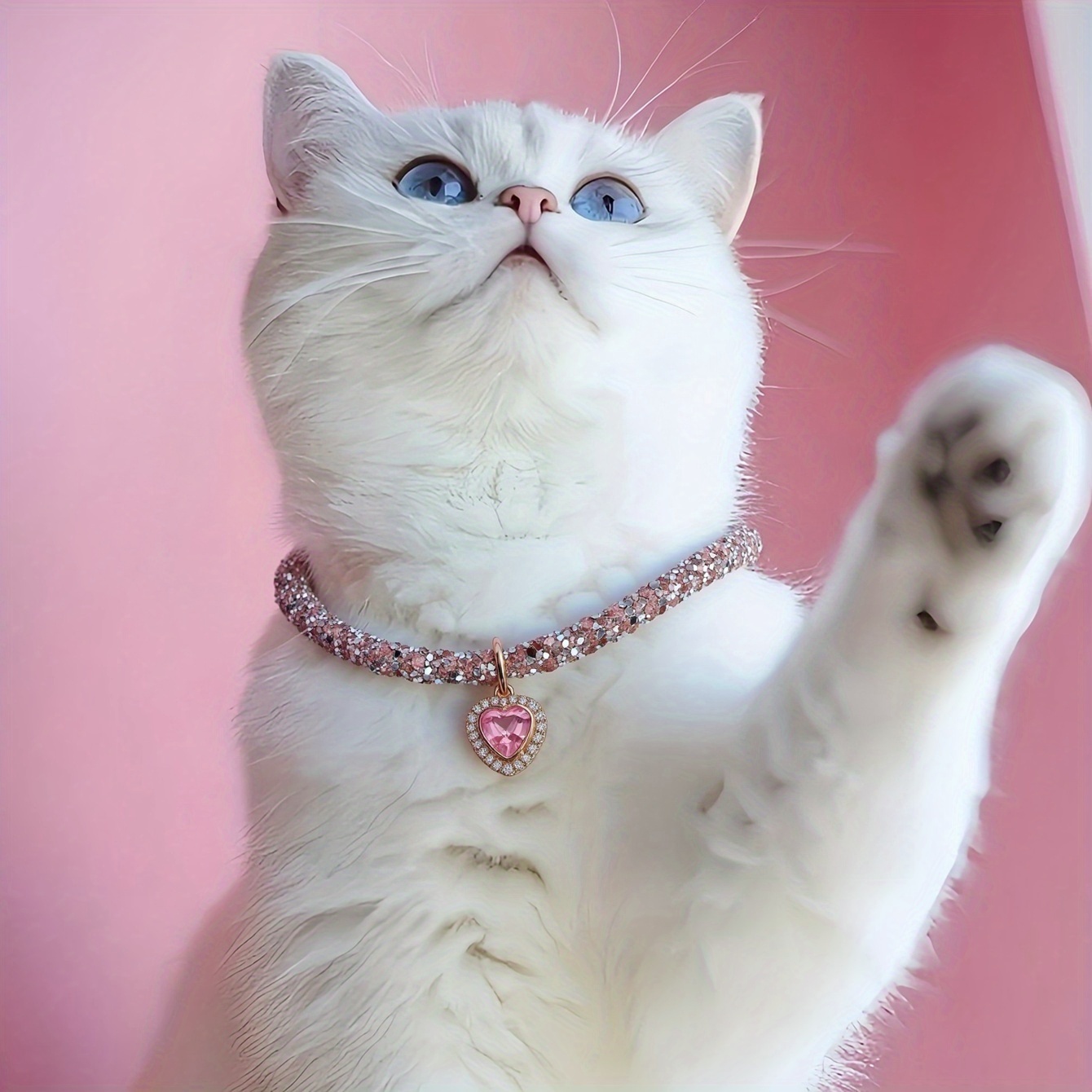TEMU 1pc Sparkling Rhinestone Pet Collar Necklace With Heart-shaped Artificial Crystal Pendant - Adjustable Bling And Cat Collar, Elegant Jewelry For