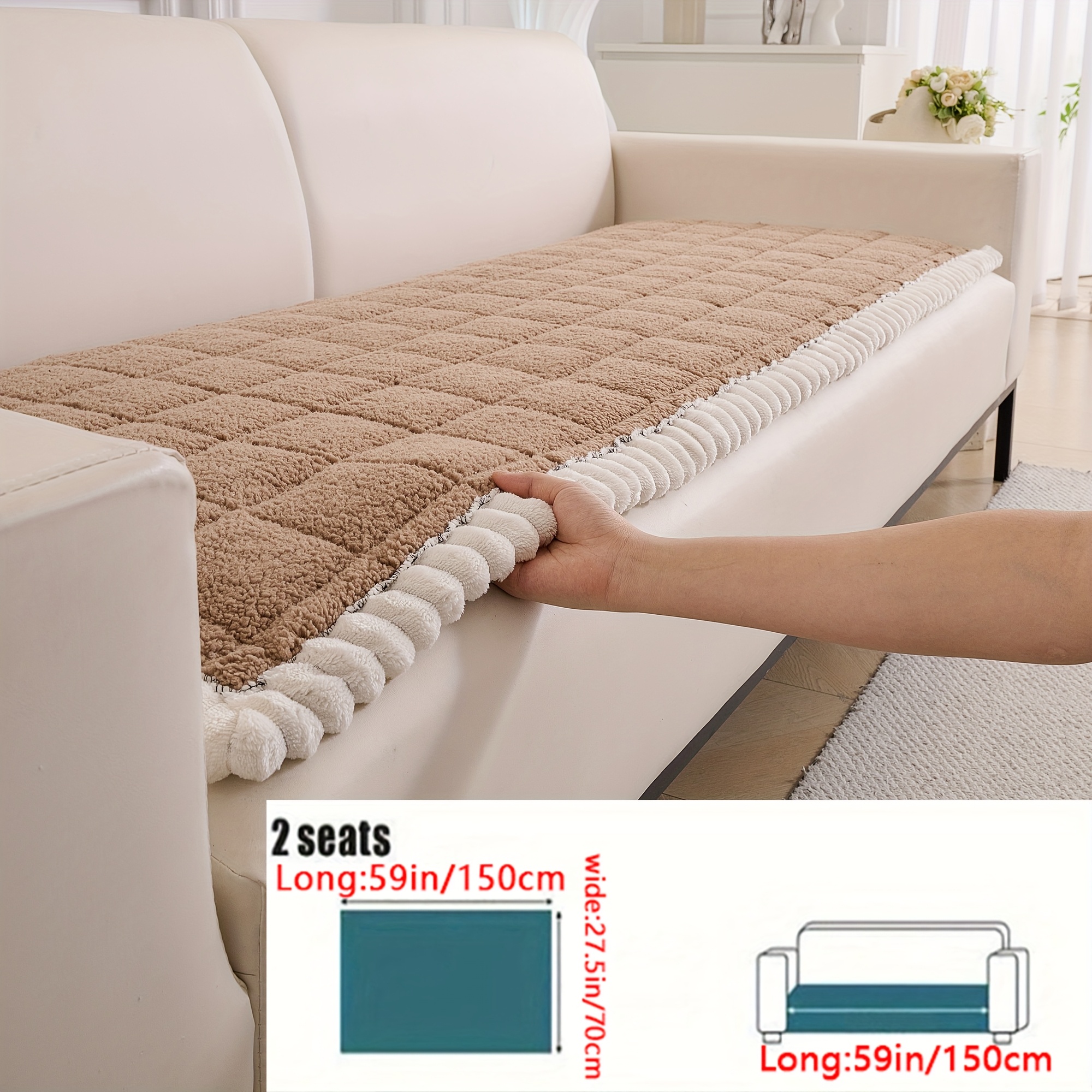TEMU 1pc Classic Easy Luxury Thickened Velvet Sofa Cover Slip Resistant Washable Sofa Cover Living Room Furniture Protector Suitable For Living Room,