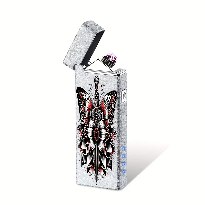 Portable Windproof Electronic Lighter Floral Pattern Usb