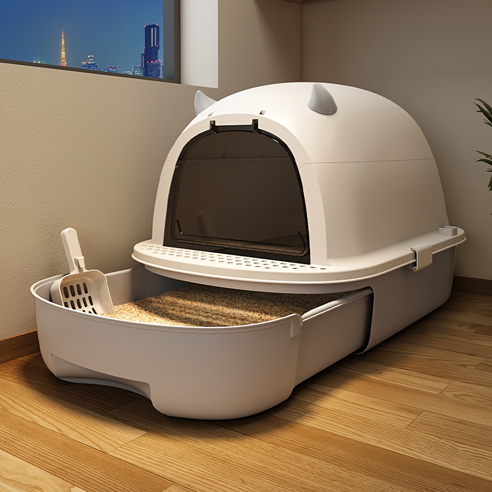 TEMU 1pc Large Cat Litter Box, Foldable For Storage, Drawer Design, Easy To , Movable Door Panels, Semi-enclosed, Suitable For Pets Weighing 6 ,