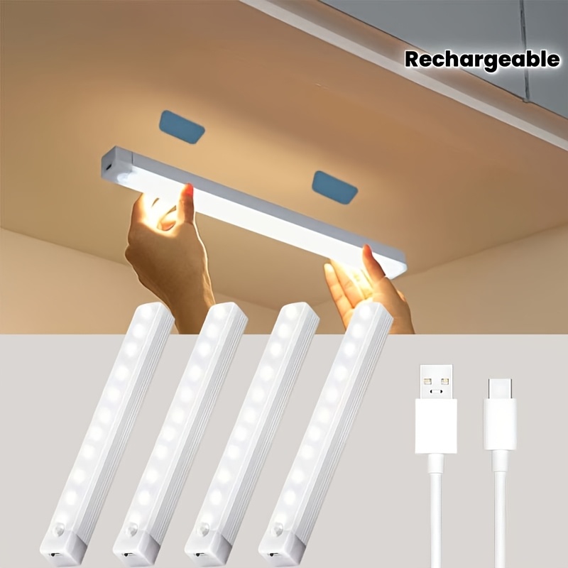1/4pcs Smart Motion Sensor Under-Cabinet Lighting, USB Rechargeable