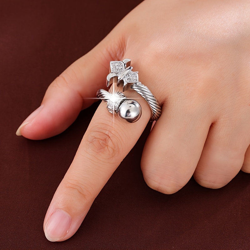 Adjustable Golden Ring with Sparkling Zirconia Accents