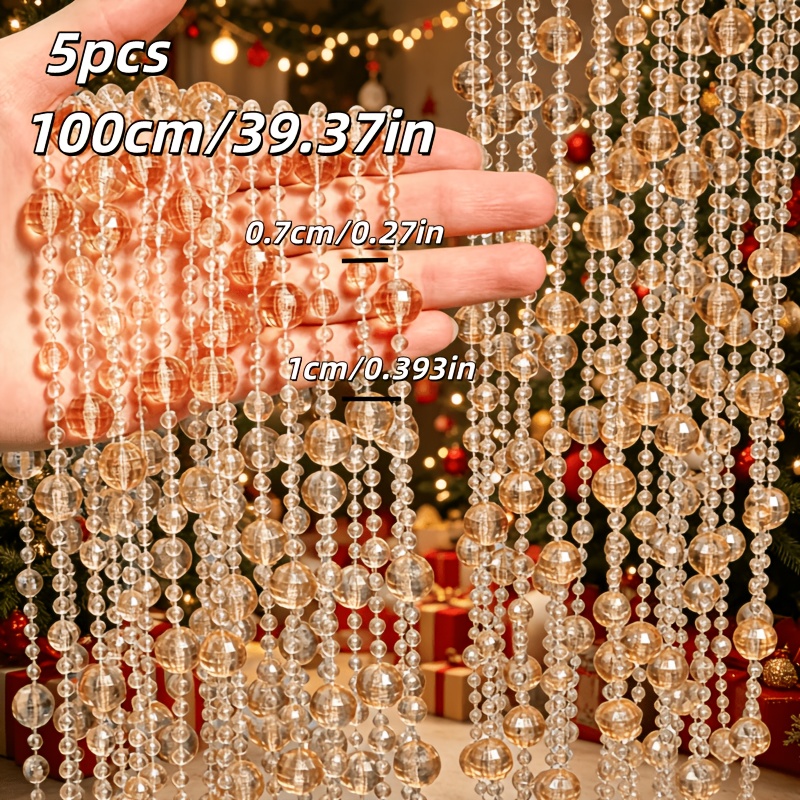 TEMU Lot de 5 panneaux de rideau de perles à paillettes transparent style bohème - Séparateur de porte suspendu en PVC avec crochets, perles rondes