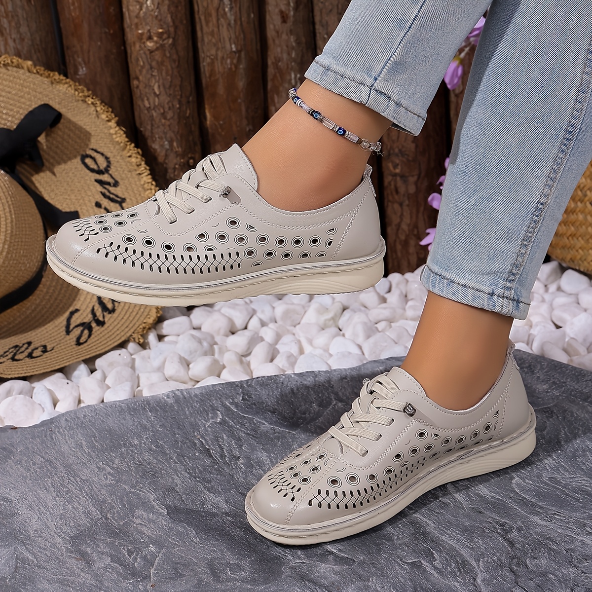 Women's Slip-On Loafers, Hollow-Out Design, Solid Color