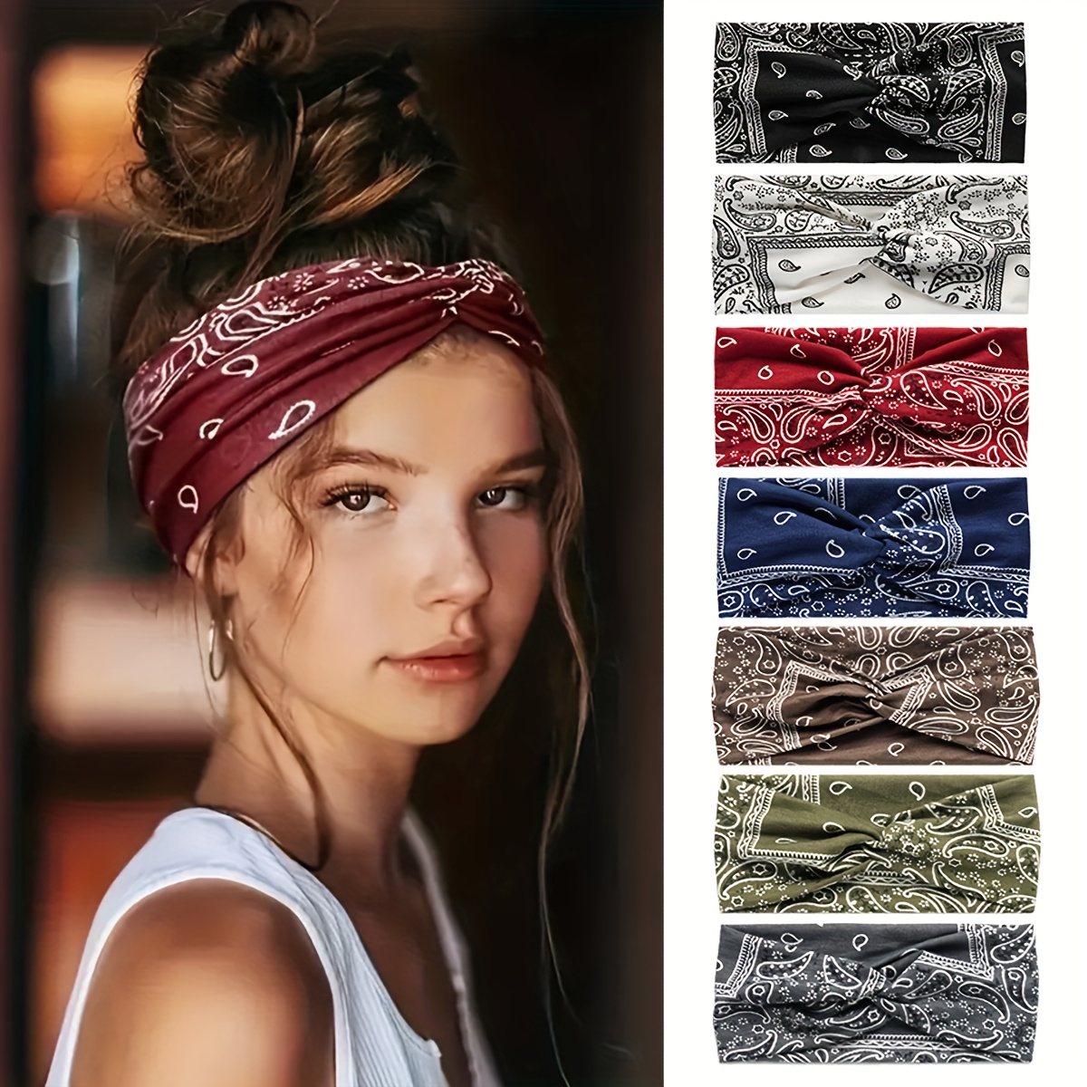 bohemian paisley print headbands for women - spandex elastic  display picture 1