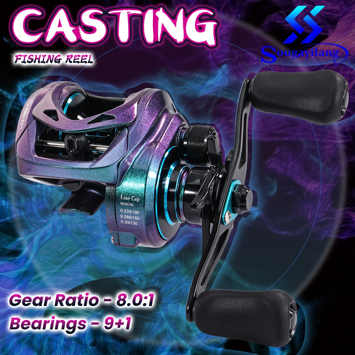 

Sougayilang Baitcasting Fishing Reel 8.0:1 High Gear Ratio 9+1 Corrosion Resistant Bearings Magnetic Brake System Low Profile And Light Weight Left/right Optional Baitcaster Reel Fishing Reel