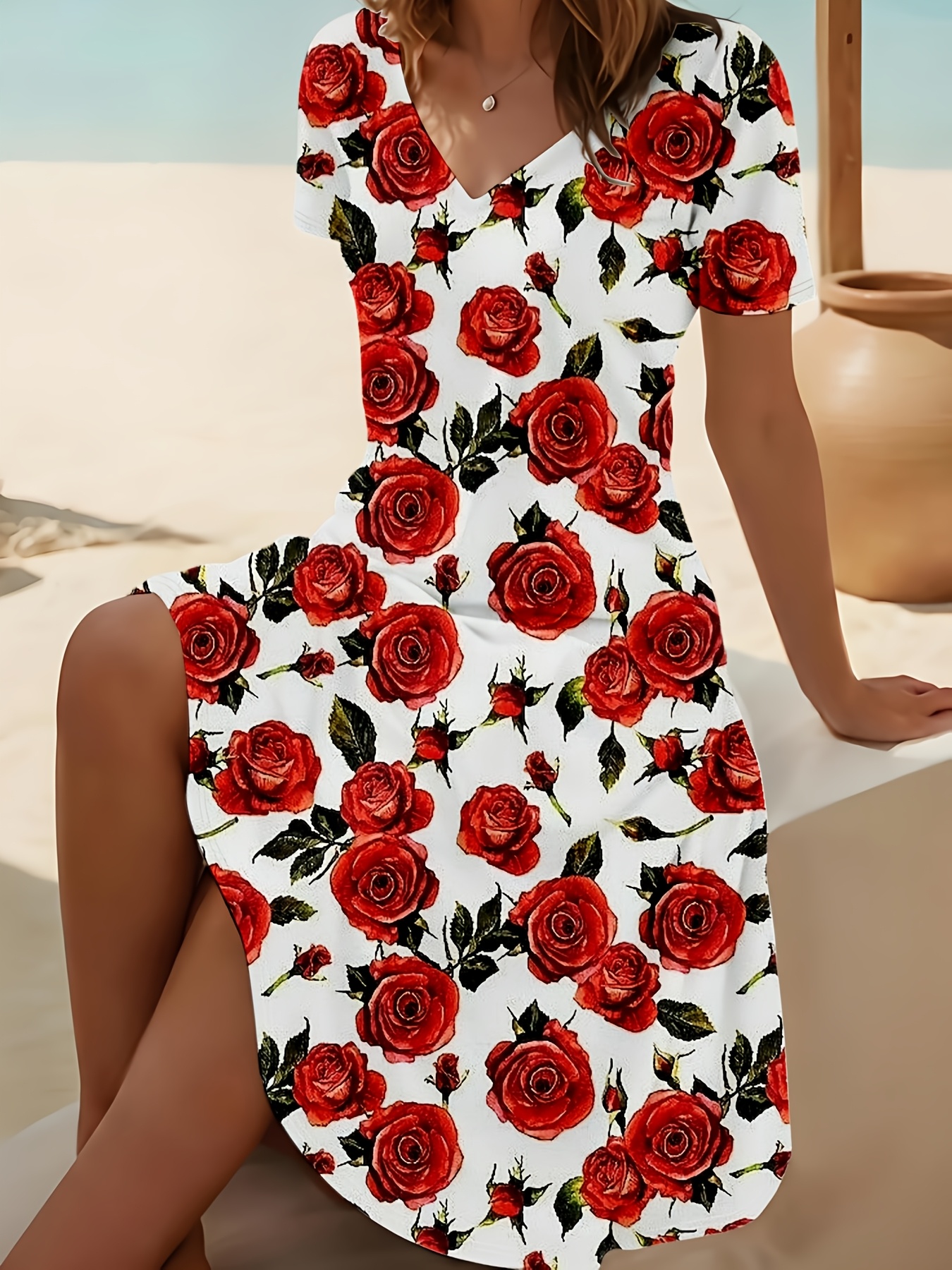brown embroidered rose dress temu Meg Racer Midaxi Dress main image 0