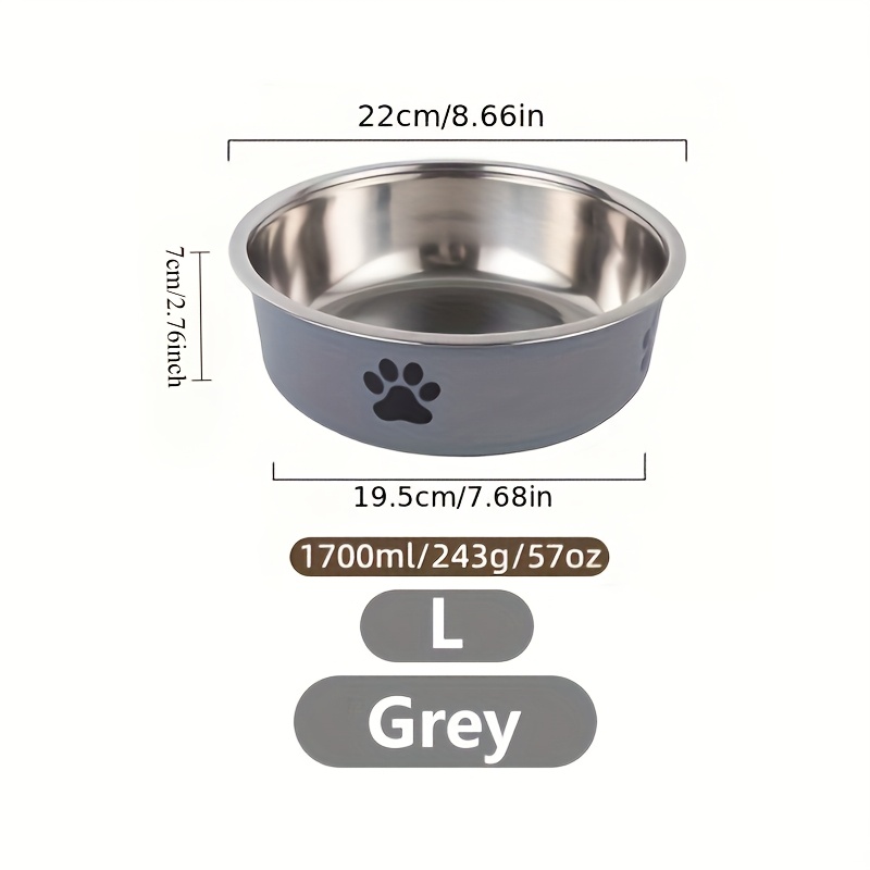 TEMU 1pc Durable Stainless Steel Pet Bowl, Anti Slip, Easy To Clean, Cute Paw Print Dog Bowl Perfect For Food & Water